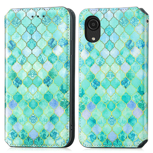 Leather Case Stands Fashionable Pattern Flip Cover Holder S02D for Samsung Galaxy A03 Core Green