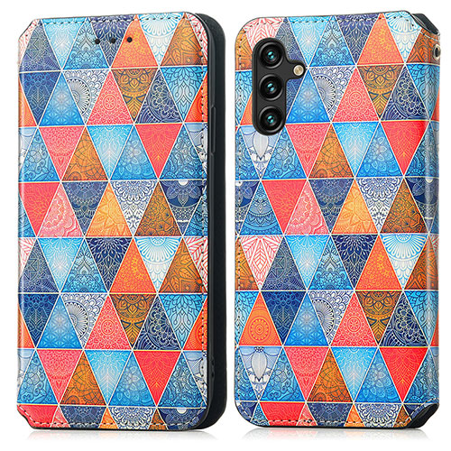 Leather Case Stands Fashionable Pattern Flip Cover Holder S02D for Samsung Galaxy A04s Brown