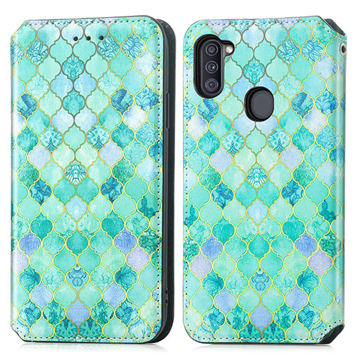 Leather Case Stands Fashionable Pattern Flip Cover Holder S02D for Samsung Galaxy A11 Green