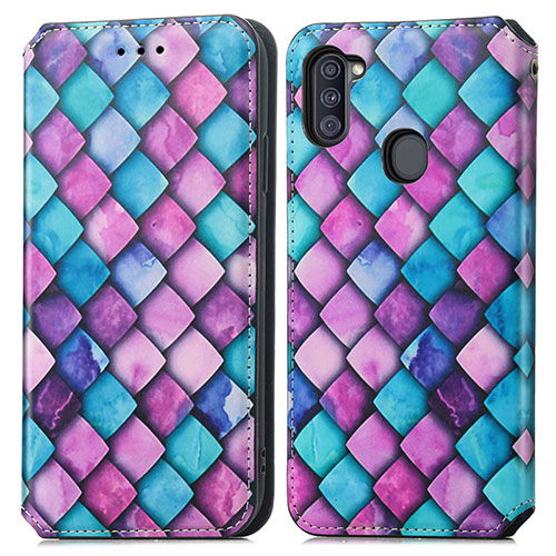 Leather Case Stands Fashionable Pattern Flip Cover Holder S02D for Samsung Galaxy A11 Purple