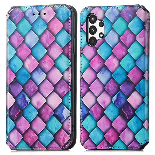 Leather Case Stands Fashionable Pattern Flip Cover Holder S02D for Samsung Galaxy A13 4G Purple