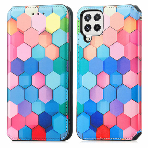 Leather Case Stands Fashionable Pattern Flip Cover Holder S02D for Samsung Galaxy A22 4G Colorful