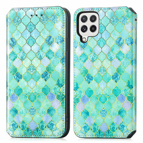 Leather Case Stands Fashionable Pattern Flip Cover Holder S02D for Samsung Galaxy A22 4G Green