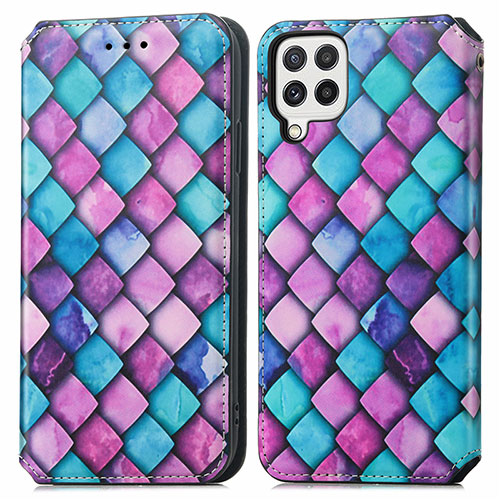 Leather Case Stands Fashionable Pattern Flip Cover Holder S02D for Samsung Galaxy A22 4G Purple