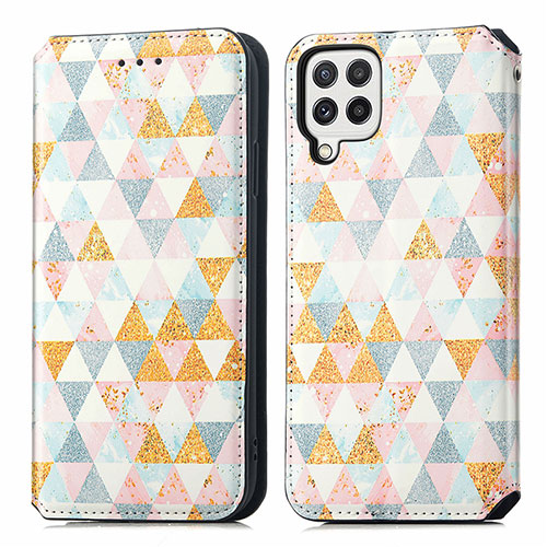 Leather Case Stands Fashionable Pattern Flip Cover Holder S02D for Samsung Galaxy A22 4G White