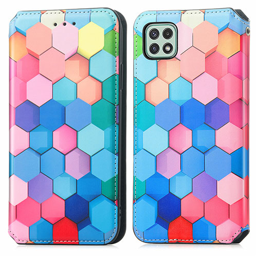 Leather Case Stands Fashionable Pattern Flip Cover Holder S02D for Samsung Galaxy A22 5G Colorful