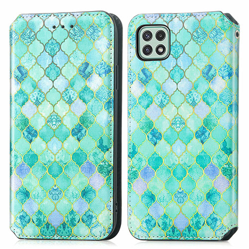 Leather Case Stands Fashionable Pattern Flip Cover Holder S02D for Samsung Galaxy A22 5G Green