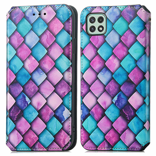 Leather Case Stands Fashionable Pattern Flip Cover Holder S02D for Samsung Galaxy A22 5G Purple