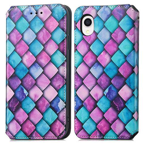 Leather Case Stands Fashionable Pattern Flip Cover Holder S02D for Samsung Galaxy A22 5G SC-56B Purple
