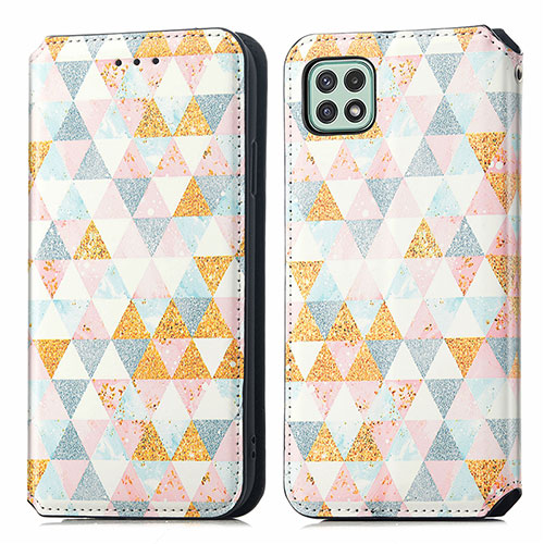 Leather Case Stands Fashionable Pattern Flip Cover Holder S02D for Samsung Galaxy A22 5G White