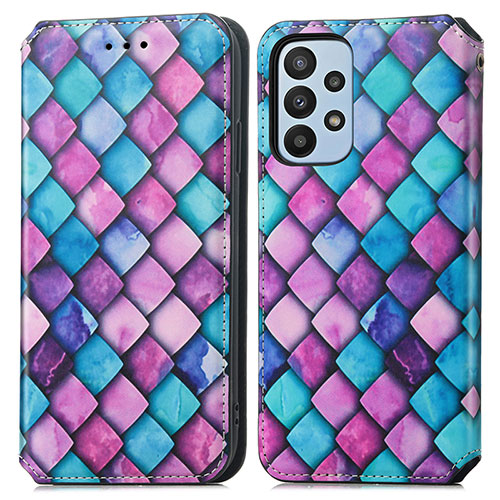 Leather Case Stands Fashionable Pattern Flip Cover Holder S02D for Samsung Galaxy A23 4G Purple
