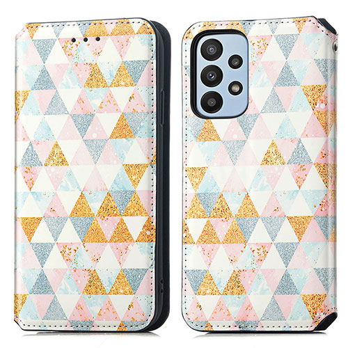 Leather Case Stands Fashionable Pattern Flip Cover Holder S02D for Samsung Galaxy A23 4G White