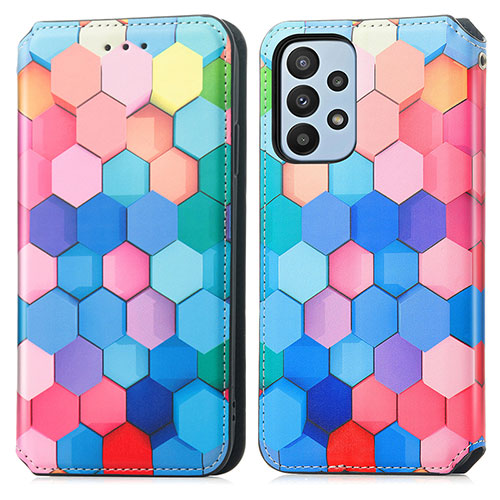 Leather Case Stands Fashionable Pattern Flip Cover Holder S02D for Samsung Galaxy A23 5G Colorful