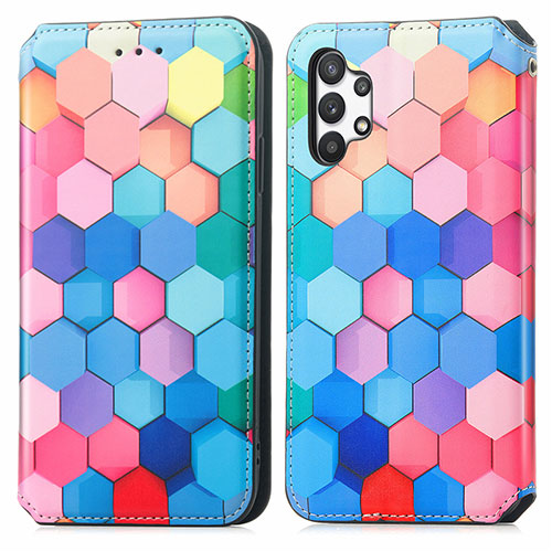 Leather Case Stands Fashionable Pattern Flip Cover Holder S02D for Samsung Galaxy A32 4G Colorful