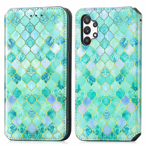 Leather Case Stands Fashionable Pattern Flip Cover Holder S02D for Samsung Galaxy A32 4G Green