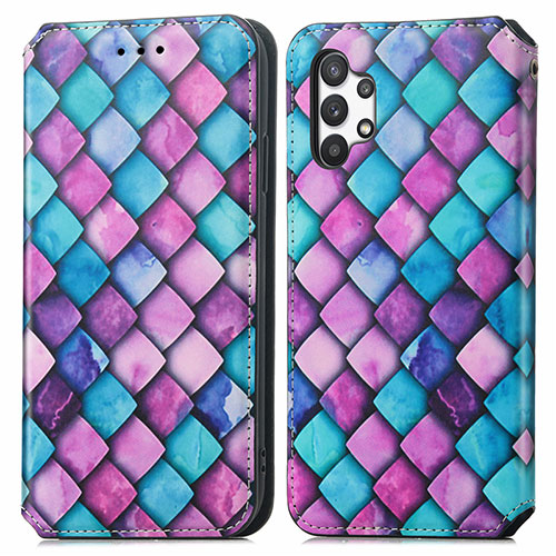 Leather Case Stands Fashionable Pattern Flip Cover Holder S02D for Samsung Galaxy A32 5G Purple