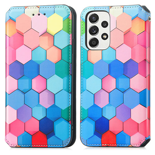 Leather Case Stands Fashionable Pattern Flip Cover Holder S02D for Samsung Galaxy A33 5G Colorful