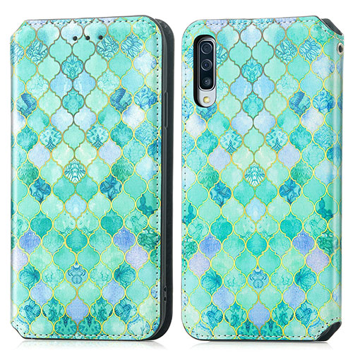 Leather Case Stands Fashionable Pattern Flip Cover Holder S02D for Samsung Galaxy A50 Green