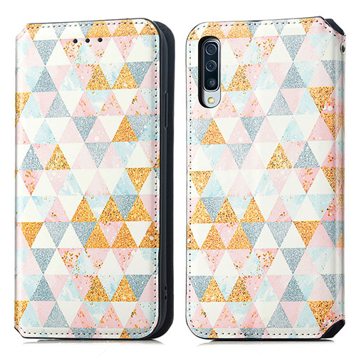 Leather Case Stands Fashionable Pattern Flip Cover Holder S02D for Samsung Galaxy A50 White