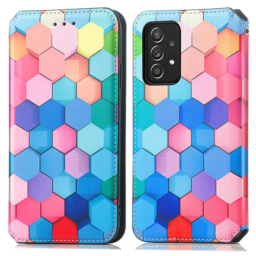 Leather Case Stands Fashionable Pattern Flip Cover Holder S02D for Samsung Galaxy A52 4G Colorful