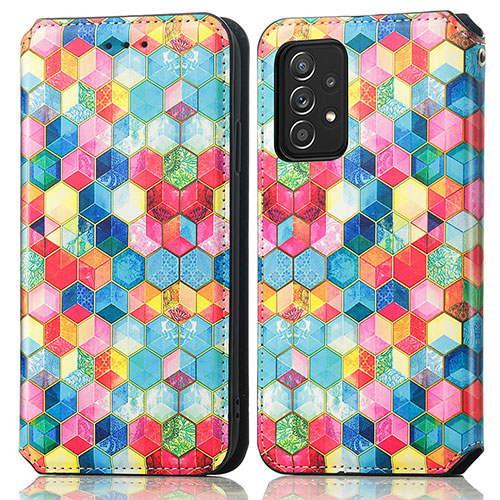 Leather Case Stands Fashionable Pattern Flip Cover Holder S02D for Samsung Galaxy A52 4G Mixed