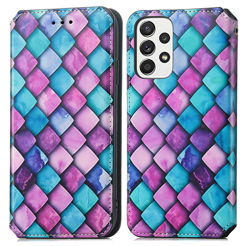 Leather Case Stands Fashionable Pattern Flip Cover Holder S02D for Samsung Galaxy A73 5G Purple