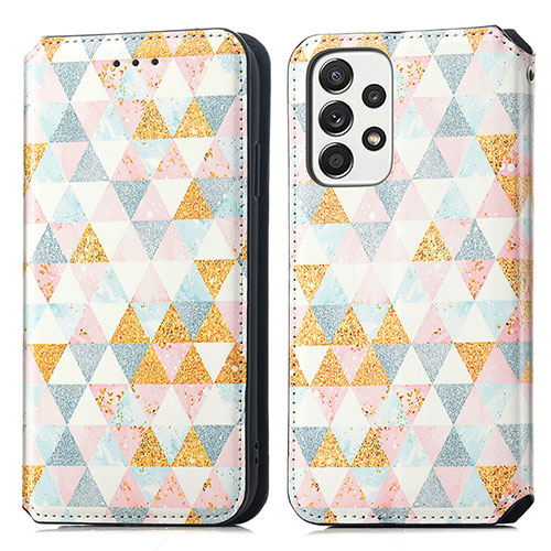 Leather Case Stands Fashionable Pattern Flip Cover Holder S02D for Samsung Galaxy A73 5G White