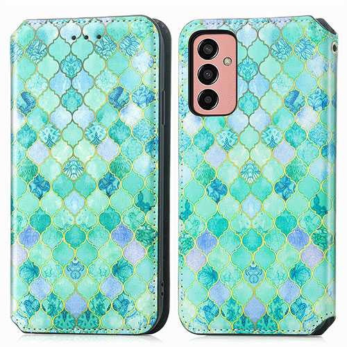 Leather Case Stands Fashionable Pattern Flip Cover Holder S02D for Samsung Galaxy F13 4G Green