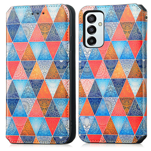 Leather Case Stands Fashionable Pattern Flip Cover Holder S02D for Samsung Galaxy F23 5G Brown