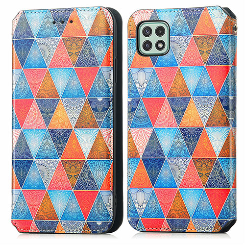 Leather Case Stands Fashionable Pattern Flip Cover Holder S02D for Samsung Galaxy F42 5G Brown