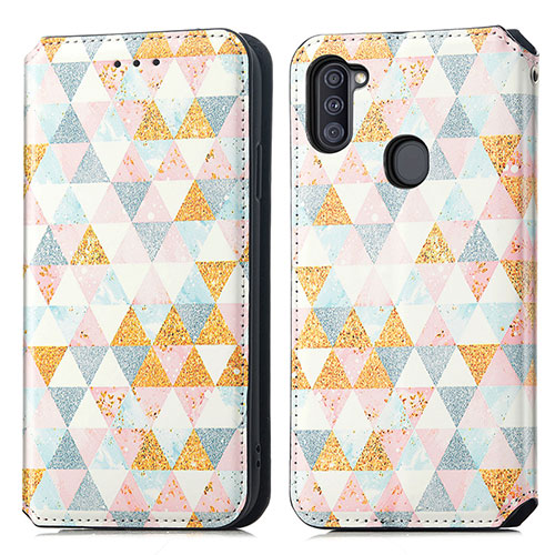 Leather Case Stands Fashionable Pattern Flip Cover Holder S02D for Samsung Galaxy M11 White