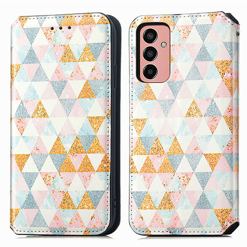 Leather Case Stands Fashionable Pattern Flip Cover Holder S02D for Samsung Galaxy M13 4G White