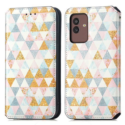 Leather Case Stands Fashionable Pattern Flip Cover Holder S02D for Samsung Galaxy M13 5G White