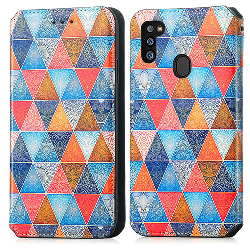 Leather Case Stands Fashionable Pattern Flip Cover Holder S02D for Samsung Galaxy M30s Brown