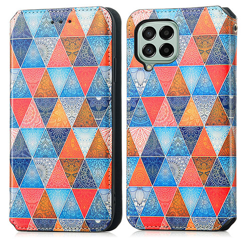 Leather Case Stands Fashionable Pattern Flip Cover Holder S02D for Samsung Galaxy M53 5G Brown