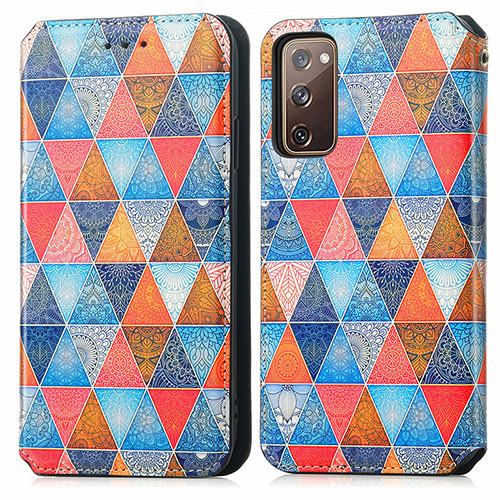 Leather Case Stands Fashionable Pattern Flip Cover Holder S02D for Samsung Galaxy S20 FE (2022) 5G Brown