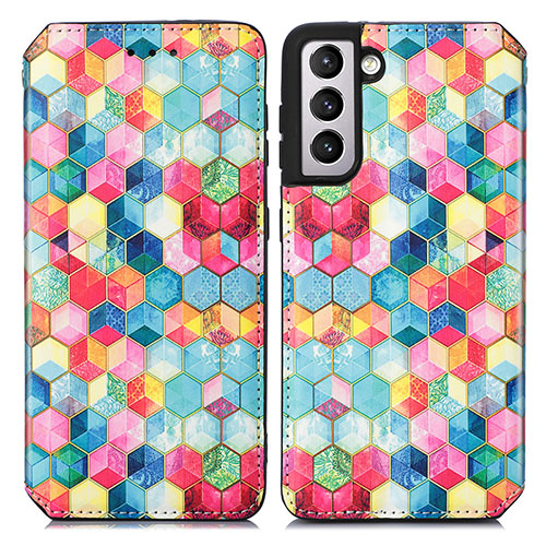 Leather Case Stands Fashionable Pattern Flip Cover Holder S02D for Samsung Galaxy S21 Plus 5G Colorful