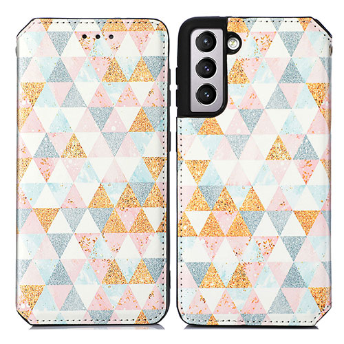 Leather Case Stands Fashionable Pattern Flip Cover Holder S02D for Samsung Galaxy S21 Plus 5G White