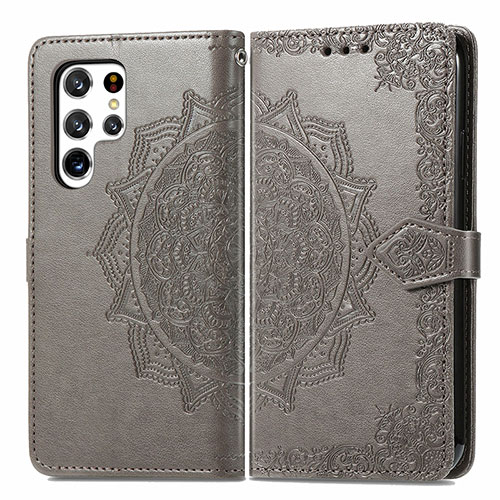 Leather Case Stands Fashionable Pattern Flip Cover Holder S02D for Samsung Galaxy S23 Ultra 5G Gray