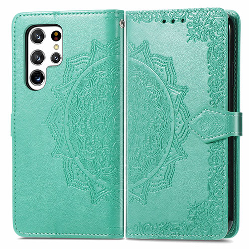 Leather Case Stands Fashionable Pattern Flip Cover Holder S02D for Samsung Galaxy S23 Ultra 5G Green