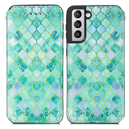 Leather Case Stands Fashionable Pattern Flip Cover Holder S02D for Samsung Galaxy S24 Plus 5G Green