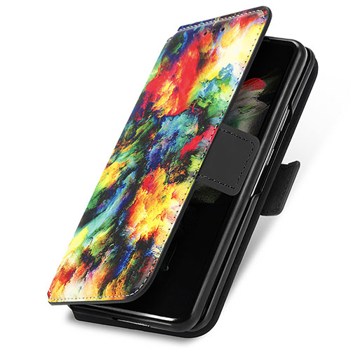 Leather Case Stands Fashionable Pattern Flip Cover Holder S02D for Samsung Galaxy Z Fold3 5G Red Wine