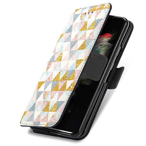 Leather Case Stands Fashionable Pattern Flip Cover Holder S02D for Samsung Galaxy Z Fold4 5G White