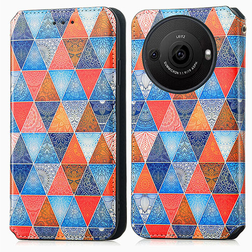 Leather Case Stands Fashionable Pattern Flip Cover Holder S02D for Sharp Aquos R8 Pro Brown