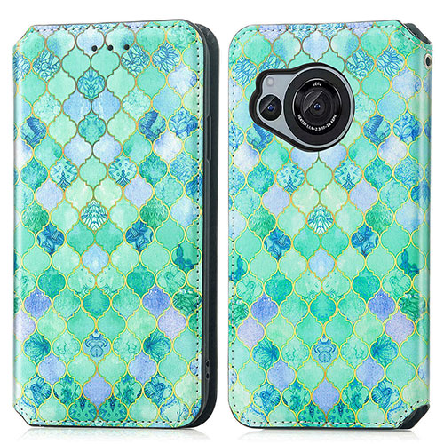 Leather Case Stands Fashionable Pattern Flip Cover Holder S02D for Sharp Aquos R8s Green