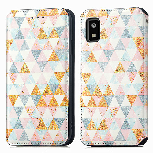 Leather Case Stands Fashionable Pattern Flip Cover Holder S02D for Sharp Aquos wish3 White