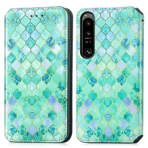 Leather Case Stands Fashionable Pattern Flip Cover Holder S02D for Sony Xperia 1 IV SO-51C Green