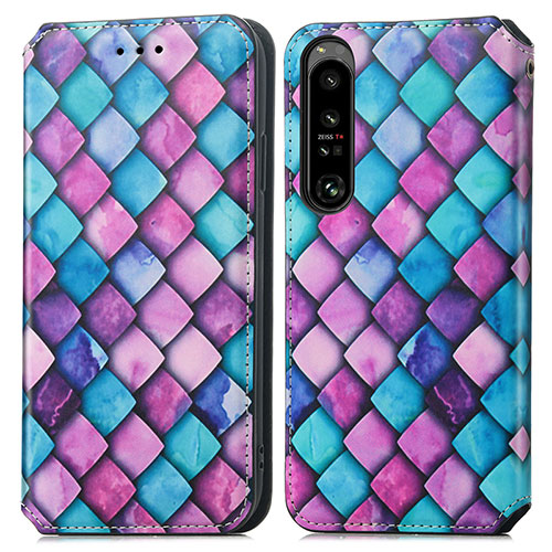 Leather Case Stands Fashionable Pattern Flip Cover Holder S02D for Sony Xperia 1 IV SO-51C Purple