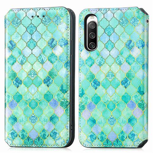 Leather Case Stands Fashionable Pattern Flip Cover Holder S02D for Sony Xperia 10 IV SO-52C Green