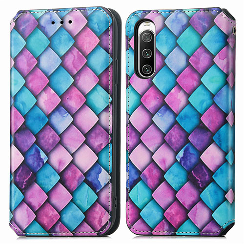 Leather Case Stands Fashionable Pattern Flip Cover Holder S02D for Sony Xperia 10 IV SO-52C Purple